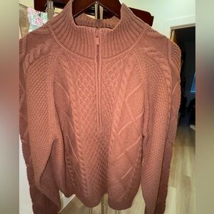 Aritzia Sunday Best Boreal Quarter Zip Fisherman Knit Sweater Sz XL Shade Cognac